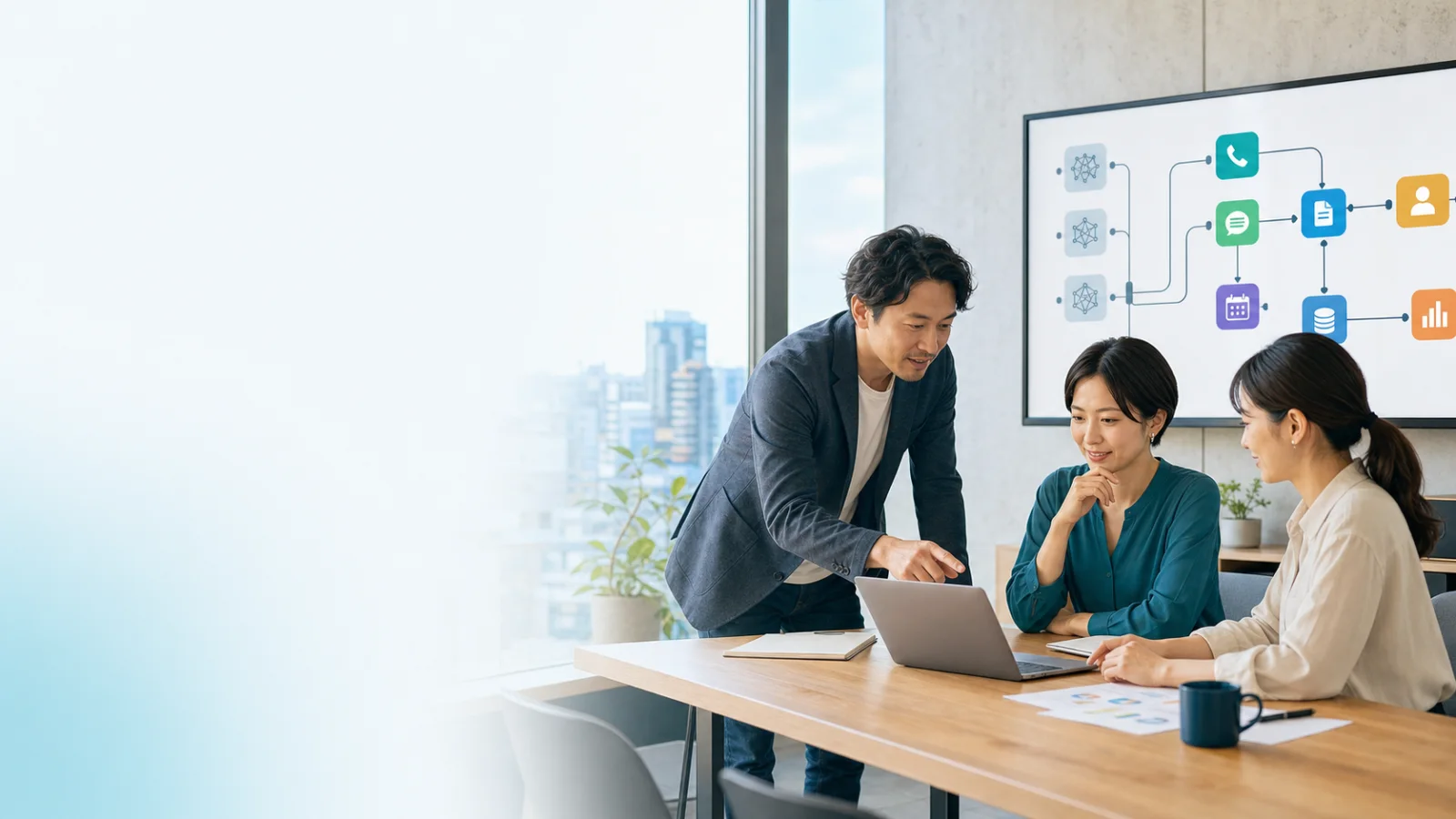 福岡の企業チームが n8n と複数の AI モデルで業務フローを設計する様子